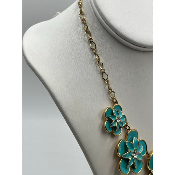 Kate Spade NY Beach House Blue Teal Enamel Flower Bouquet Necklace 12k plated - Picture 7 of 12